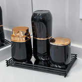 Porta Escova e Creme Dental Tampa Preto com Dourado - Ela Decora